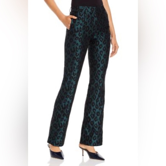 EUC Anine Bing- Cindy Emerald Leopard Jacquard Flared Pants. Size XS - Picture 1 of 12